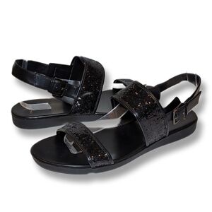 🩵Cole Haan Korban Leather Glitter Sandals Wide Straps Adjustable Ankle Platform